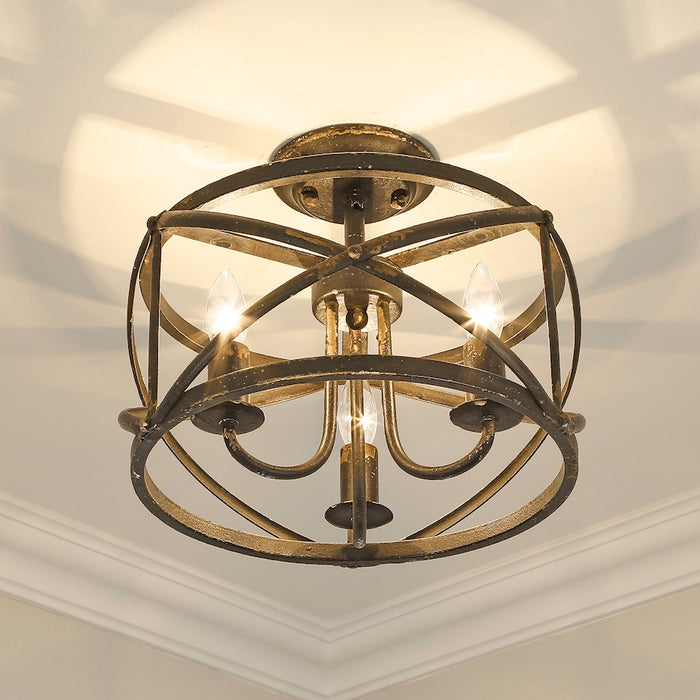 Golden Lighting Alcott 3 Light Semi-Flush, Antique Black Iron