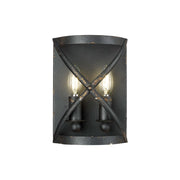 Golden Lighting Alcott 2-Light Wall Sconce | Rustic Antique Black Iron Steel | Hallway & Bathroom | 7.13 x 10 x 4 in, Damp Rated | Model 0890-WSC ABI