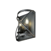 Golden Lighting Alcott 2-Light Wall Sconce | Rustic Antique Black Iron Steel | Hallway & Bathroom | 7.13 x 10 x 4 in, Damp Rated | Model 0890-WSC ABI