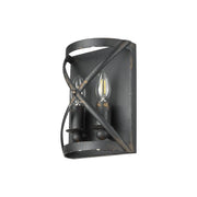 Golden Lighting Alcott 2-Light Wall Sconce | Rustic Antique Black Iron Steel | Hallway & Bathroom | 7.13 x 10 x 4 in, Damp Rated | Model 0890-WSC ABI