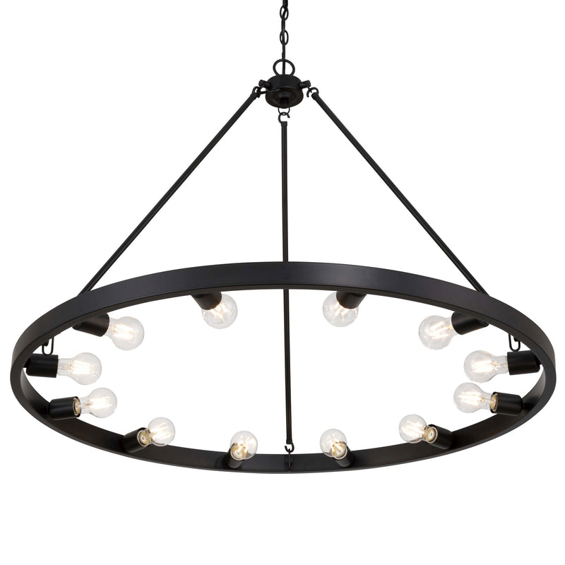 Golden Lighting Castile 40in 12-Light Semi-Flush Mount | Transitional Matte Black Wagon Wheel | Entryway & Foyer | Model 1019-12SF BLK