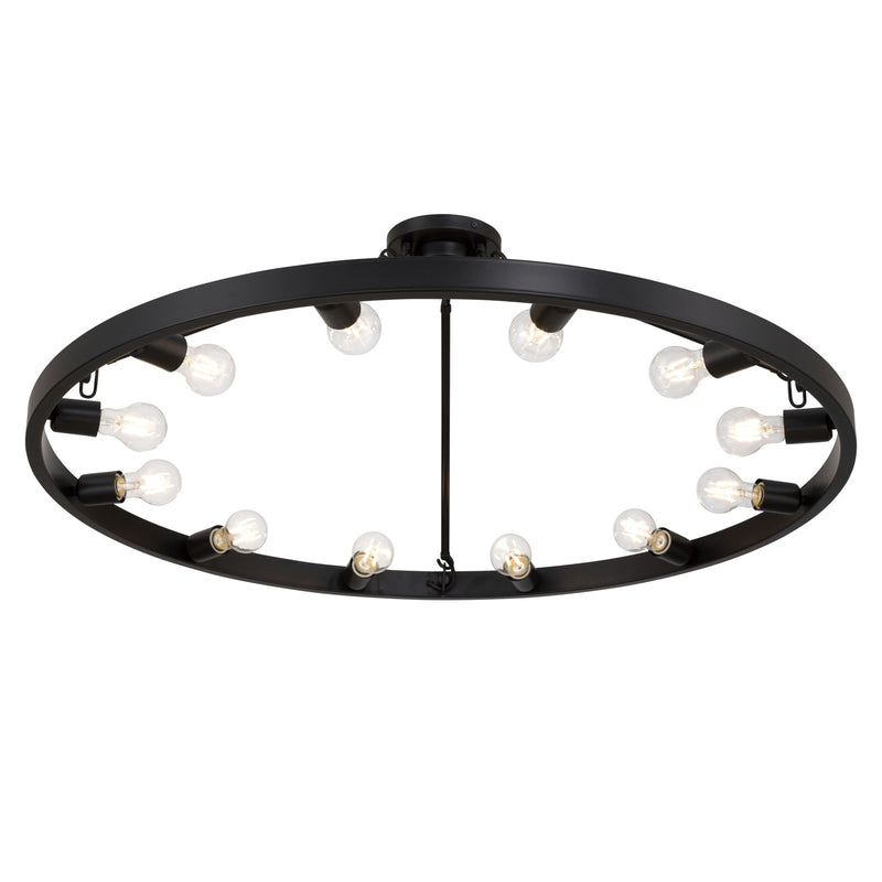 Golden Lighting Castile 40in 12-Light Semi-Flush Mount | Transitional Matte Black Wagon Wheel | Entryway & Foyer | Model 1019-12SF BLK