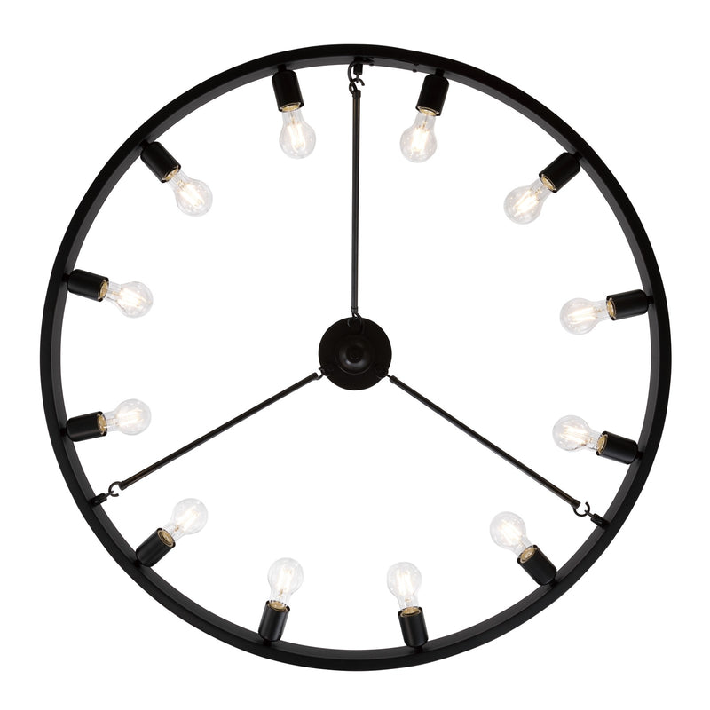 Golden Lighting Castile 40in 12-Light Semi-Flush Mount | Transitional Matte Black Wagon Wheel | Entryway & Foyer | Model 1019-12SF BLK