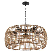 Golden Lighting Piper 27in 5-Light Outdoor Pendant | Bohemian Natural Black and Maple All-Weather Wicker | Covered Patio | Model 1067-O5P NB-MAW