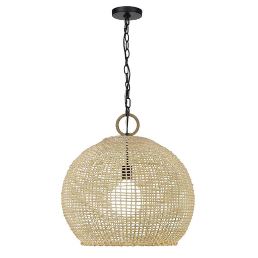 Golden Lighting Reed 1 Light Large Pendant, Matte Black/Bamboo