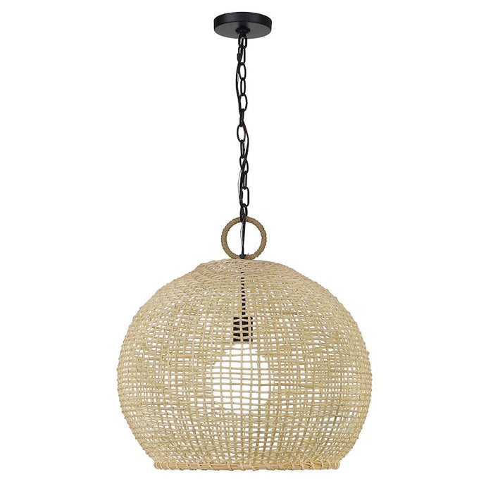 Golden Lighting Reed 1 Light Large Pendant, Matte Black/Bamboo