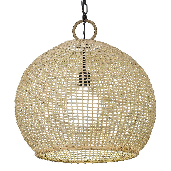 Golden Lighting Reed 1 Light Large Pendant, Matte Black/Bamboo