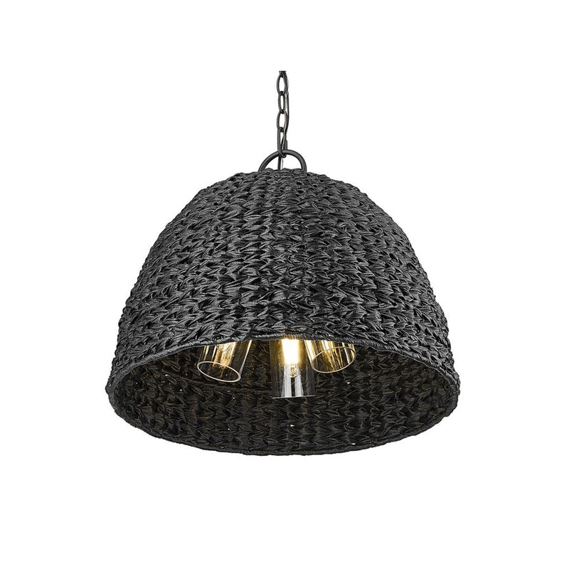 Golden Rue 3-Lt Outdoor Pendant, Black/Silken Black Wicker