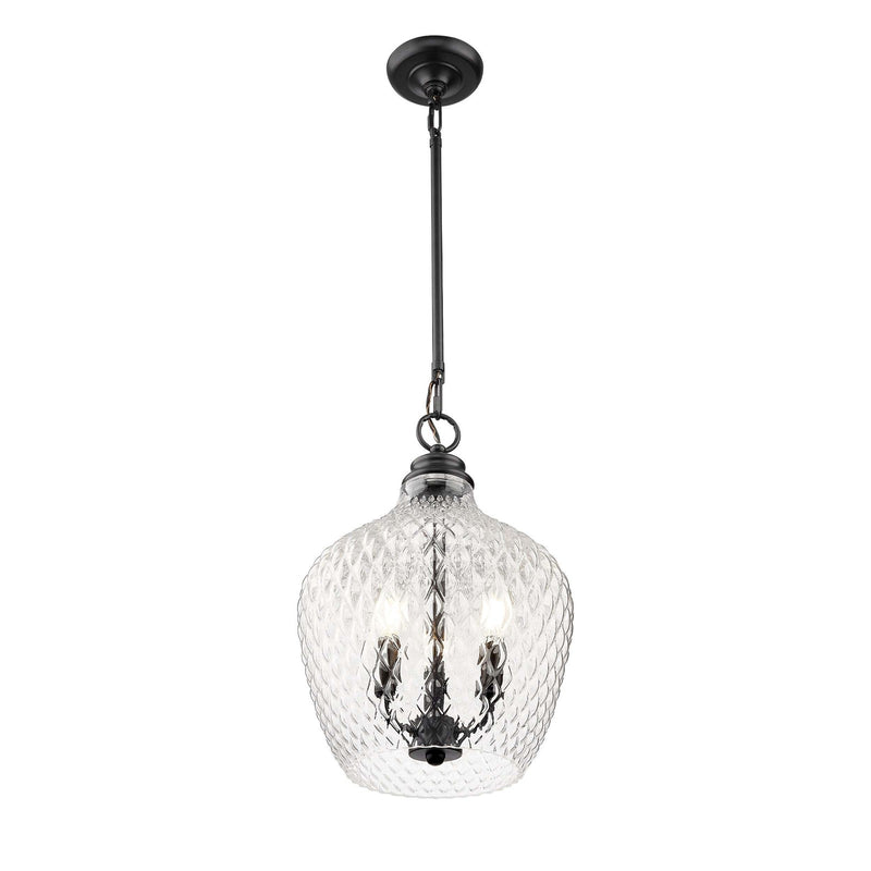 Golden Lighting Adeline 11in 3-Light Pendant | Farmhouse Matte Black and Clear Glass | Kitchen Island & Dining Room | Model 1088-3P BLK-CLR