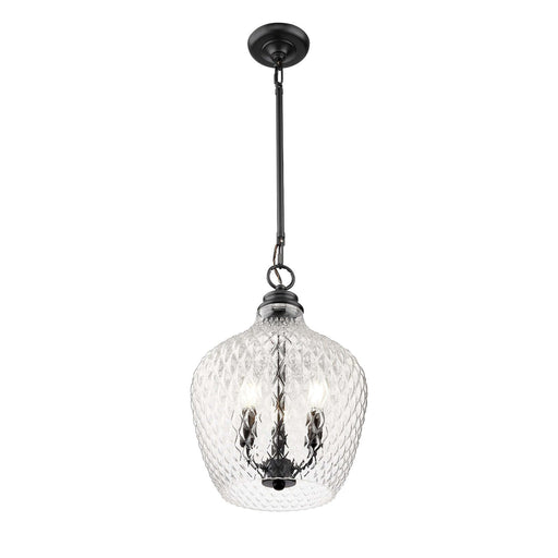Golden Lighting Adeline 11in 3-Light Pendant | Farmhouse Matte Black and Clear Glass | Kitchen Island & Dining Room | Model 1088-3P BLK-CLR