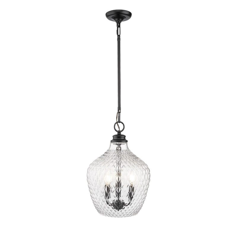 Golden Lighting Adeline 11in 3-Light Pendant | Farmhouse Matte Black and Clear Glass | Kitchen Island & Dining Room | Model 1088-3P BLK-CLR