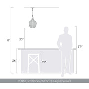 Golden Lighting Adeline 11in 3-Light Pendant | Farmhouse Matte Black and Clear Glass | Kitchen Island & Dining Room | Model 1088-3P BLK-CLR