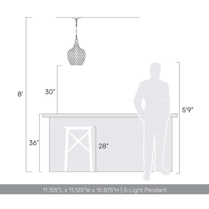 Golden Lighting Adeline 11in 3-Light Pendant | Farmhouse Matte Black and Clear Glass | Kitchen Island & Dining Room | Model 1088-3P BLK-CLR