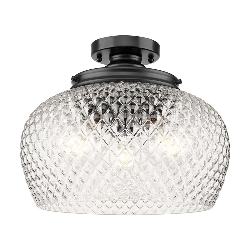 Golden Lighting Adeline 14in 3-Light Semi-Flush Mount | Farmhouse Matte Black and Clear Glass | Entryway & Kitchen | Model 1088-3SF BLK-CLR