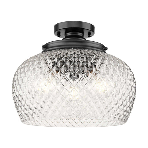 Golden Lighting Adeline 14in 3-Light Semi-Flush Mount | Farmhouse Matte Black and Clear Glass | Entryway & Kitchen | Model 1088-3SF BLK-CLR