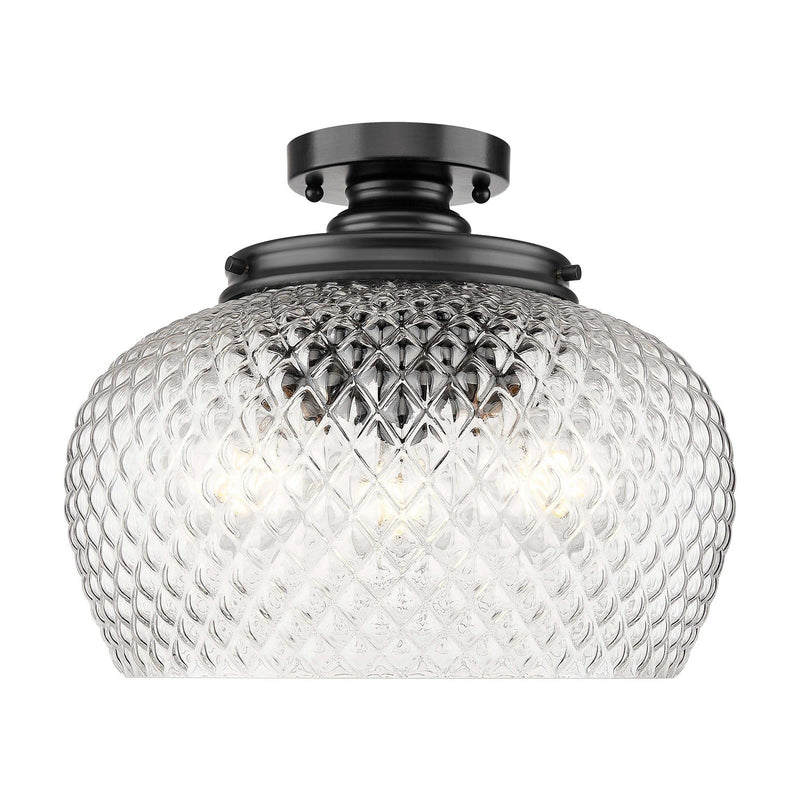 Golden Lighting Adeline 14in 3-Light Semi-Flush Mount | Farmhouse Matte Black and Clear Glass | Entryway & Kitchen | Model 1088-3SF BLK-CLR