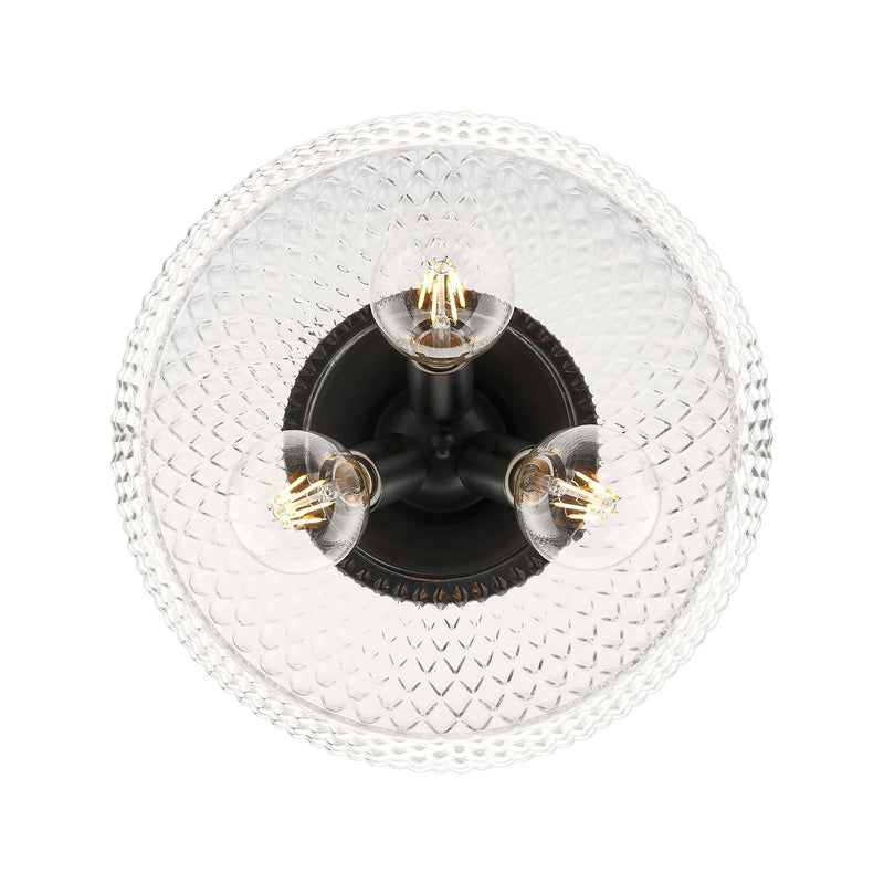 Golden Lighting Adeline 14in 3-Light Semi-Flush Mount | Farmhouse Matte Black and Clear Glass | Entryway & Kitchen | Model 1088-3SF BLK-CLR