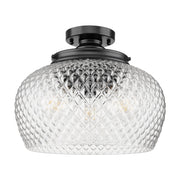 Golden Lighting Adeline 14in 3-Light Semi-Flush Mount | Farmhouse Matte Black and Clear Glass | Entryway & Kitchen | Model 1088-3SF BLK-CLR