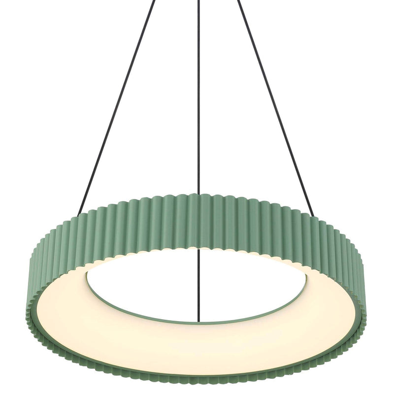 Golden Lighting Sashay 20in LED Pendant | Modern Pistachio Fluted Drum | Kitchen Island & Dining Room | 19.75 x 19.75 x 4 in | Model 1146-20 PI