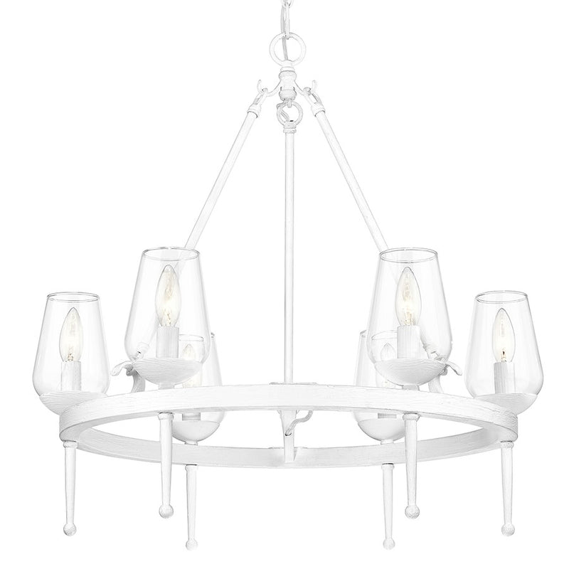 Golden Lighting Regent 6 Light Chandelier, White Plaster/Clear