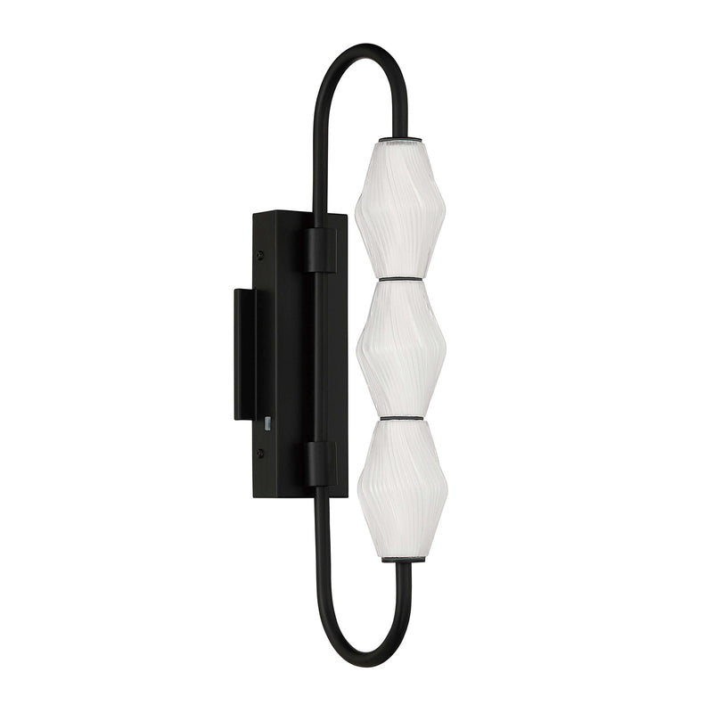 Golden Lighting Geode 21.5in LED Outdoor Wall Light | Modern Matte Black and Fluted Striped Glass | Entryway & Patio | Model 1517-OWL3 BLK-FST