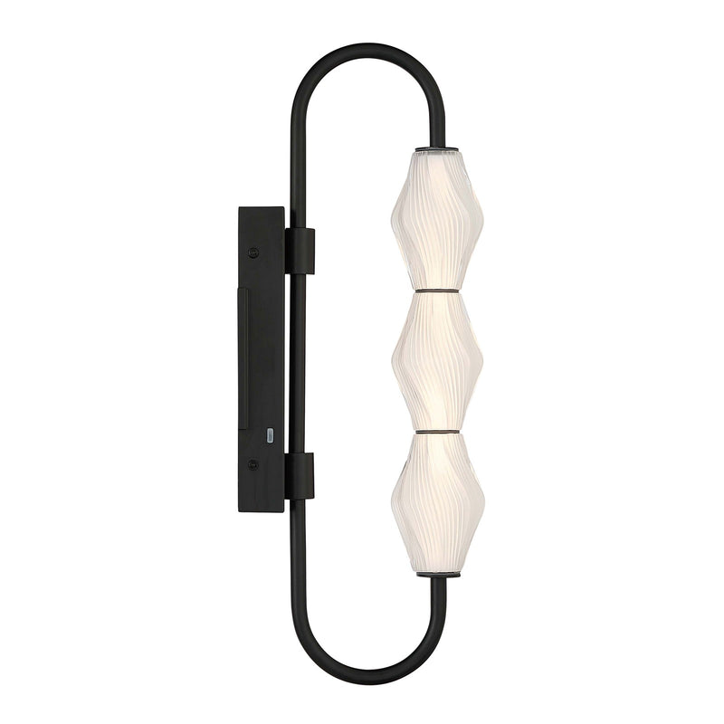 Golden Lighting Geode 21.5in LED Outdoor Wall Light | Modern Matte Black and Fluted Striped Glass | Entryway & Patio | Model 1517-OWL3 BLK-FST