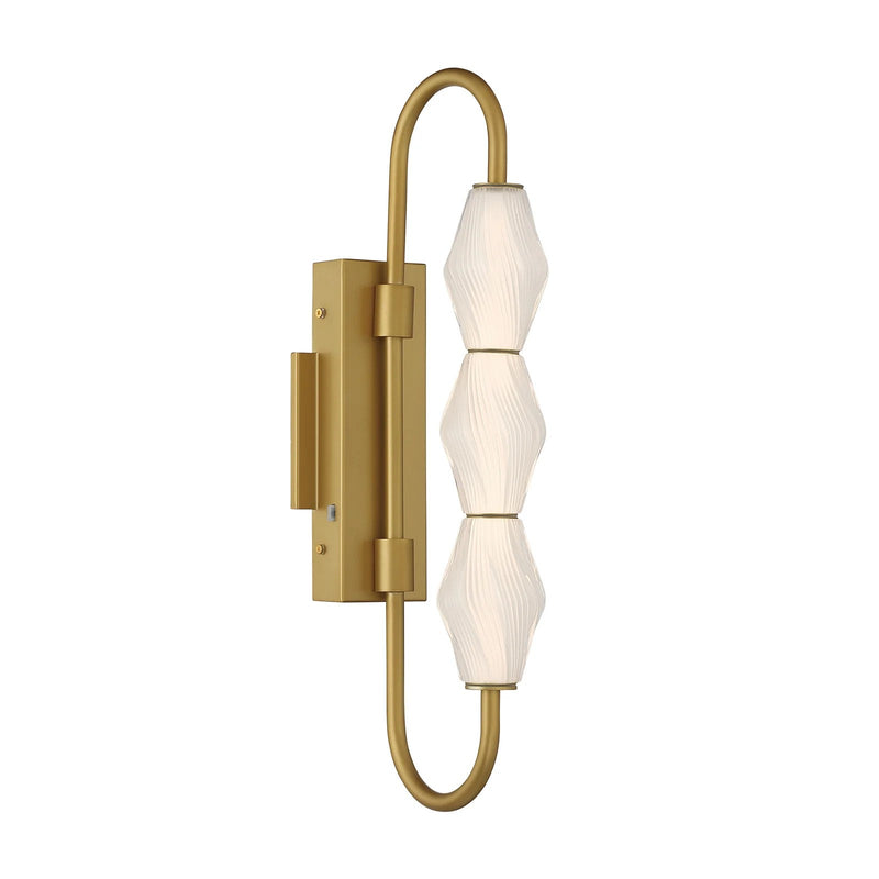 Golden Lighting Geode 21in 3-Light Outdoor Wall Light | Modern Satin Brushed Gold and Fluted Striped Glass | Entryway | Model 1517-OWL3 SBG-FST