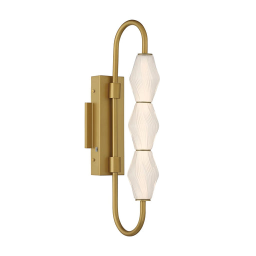 Golden Lighting Geode 21in 3-Light Outdoor Wall Light | Modern Satin Brushed Gold and Fluted Striped Glass | Entryway | Model 1517-OWL3 SBG-FST