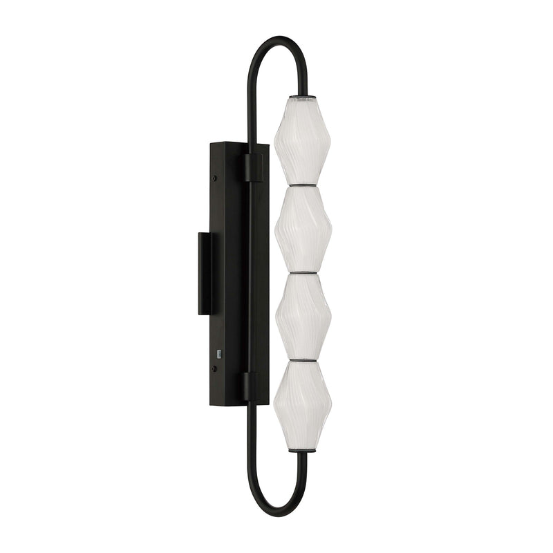 Golden Lighting Geode 27in 4-Light LED Outdoor Wall Light | Modern Matte Black and Fluted Striped Glass | Entryway & Patio | Model 1517-OWL4 BLK-FST