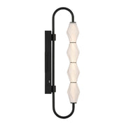 Golden Lighting Geode 27in 4-Light LED Outdoor Wall Light | Modern Matte Black and Fluted Striped Glass | Entryway & Patio | Model 1517-OWL4 BLK-FST