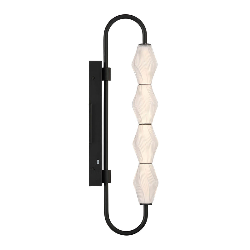 Golden Lighting Geode 27in 4-Light LED Outdoor Wall Light | Modern Matte Black and Fluted Striped Glass | Entryway & Patio | Model 1517-OWL4 BLK-FST