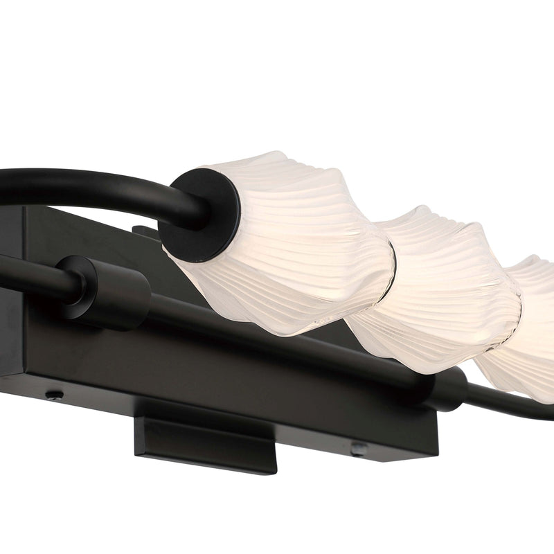 Golden Lighting Geode 27in 4-Light LED Outdoor Wall Light | Modern Matte Black and Fluted Striped Glass | Entryway & Patio | Model 1517-OWL4 BLK-FST