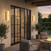 Golden Lighting Geode 27in 4-Light Outdoor Wall Light | Modern Satin Brushed Gold and Fluted Striped Glass | Front Door | Model 1517-OWL4 SBG-FST