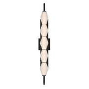 Golden Lighting Geode 32in LED Outdoor Wall Light | Modern Matte Black and Fluted Striped Glass | Front Door & Patio | Model 1517-OWL5 BLK-FST