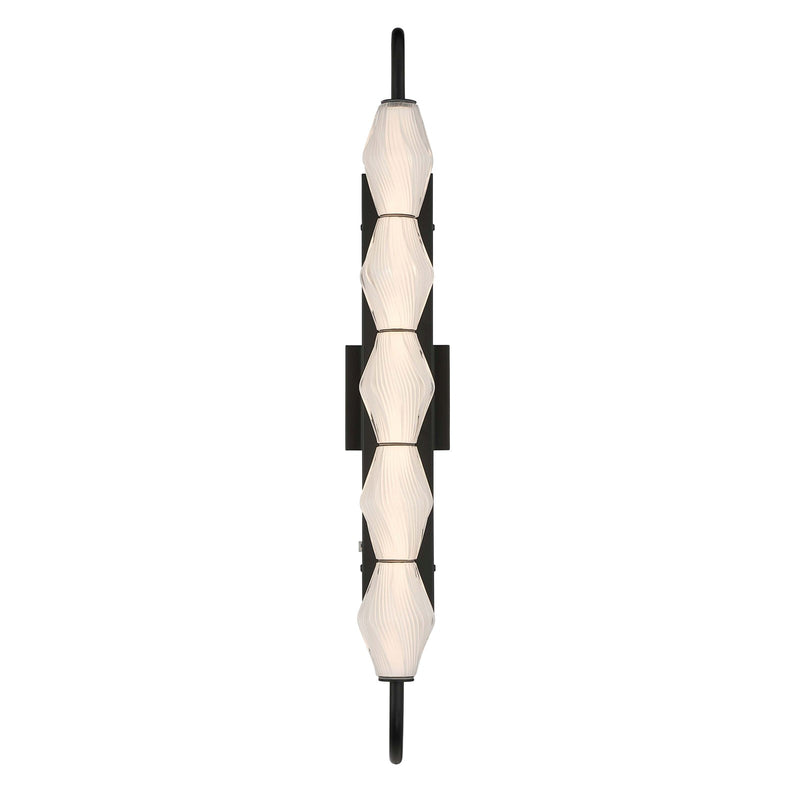 Golden Lighting Geode 32in LED Outdoor Wall Light | Modern Matte Black and Fluted Striped Glass | Front Door & Patio | Model 1517-OWL5 BLK-FST