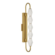 Golden Lighting Geode 32in 5-Light Outdoor Wall Light | Modern Satin Brushed Gold and Fluted Striped Glass | Entryway | Model 1517-OWL5 SBG-FST