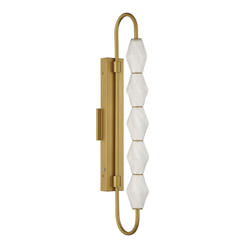 Golden Lighting Geode 32in 5-Light Outdoor Wall Light | Modern Satin Brushed Gold and Fluted Striped Glass | Entryway | Model 1517-OWL5 SBG-FST