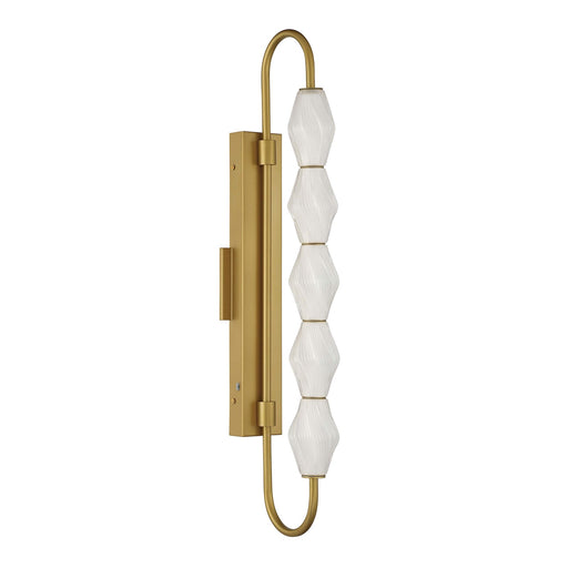 Golden Lighting Geode 32in 5-Light Outdoor Wall Light | Modern Satin Brushed Gold and Fluted Striped Glass | Entryway | Model 1517-OWL5 SBG-FST