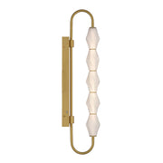 Golden Lighting Geode 32in 5-Light Outdoor Wall Light | Modern Satin Brushed Gold and Fluted Striped Glass | Entryway | Model 1517-OWL5 SBG-FST