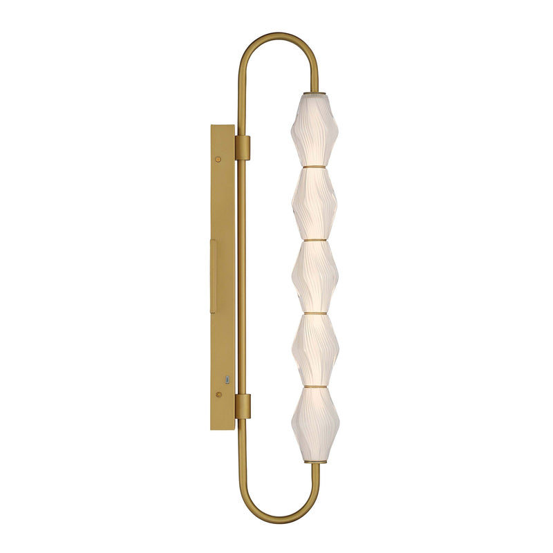 Golden Lighting Geode 32in 5-Light Outdoor Wall Light | Modern Satin Brushed Gold and Fluted Striped Glass | Entryway | Model 1517-OWL5 SBG-FST