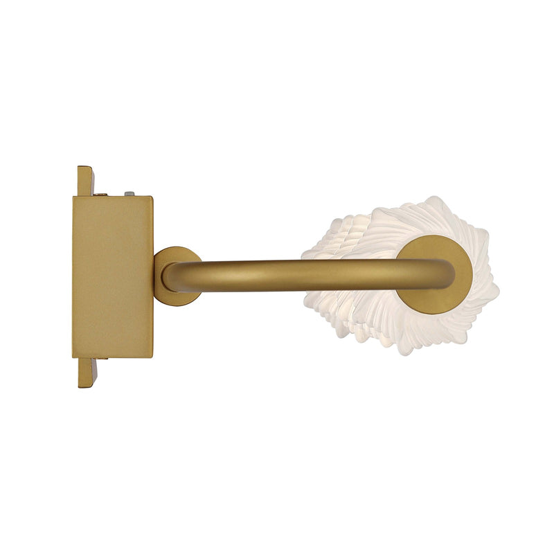 Golden Lighting Geode 32in 5-Light Outdoor Wall Light | Modern Satin Brushed Gold and Fluted Striped Glass | Entryway | Model 1517-OWL5 SBG-FST