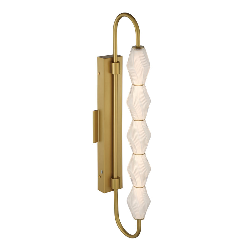 Golden Lighting Geode 32in 5-Light Outdoor Wall Light | Modern Satin Brushed Gold and Fluted Striped Glass | Entryway | Model 1517-OWL5 SBG-FST