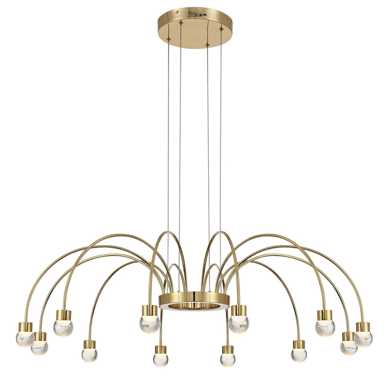 Golden Lighting Vario 38in 12-Light LED Chandelier | Modern Titanium Gold and Clear Glass Globe | Dining Room & Foyer | Model 1573-12 TG-A