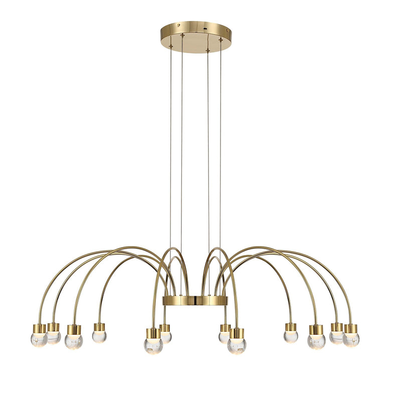 Golden Lighting Vario 38in 12-Light LED Chandelier | Modern Titanium Gold and Clear Glass Globe | Dining Room & Foyer | Model 1573-12 TG-A