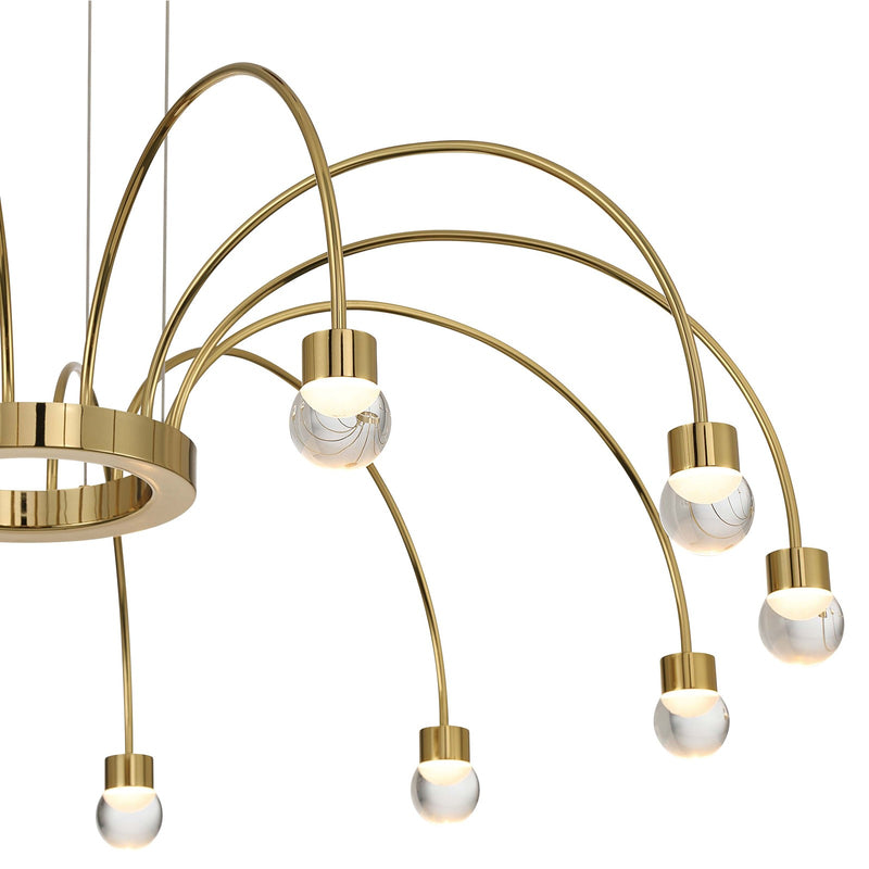 Golden Lighting Vario 38in 12-Light LED Chandelier | Modern Titanium Gold and Clear Glass Globe | Dining Room & Foyer | Model 1573-12 TG-A