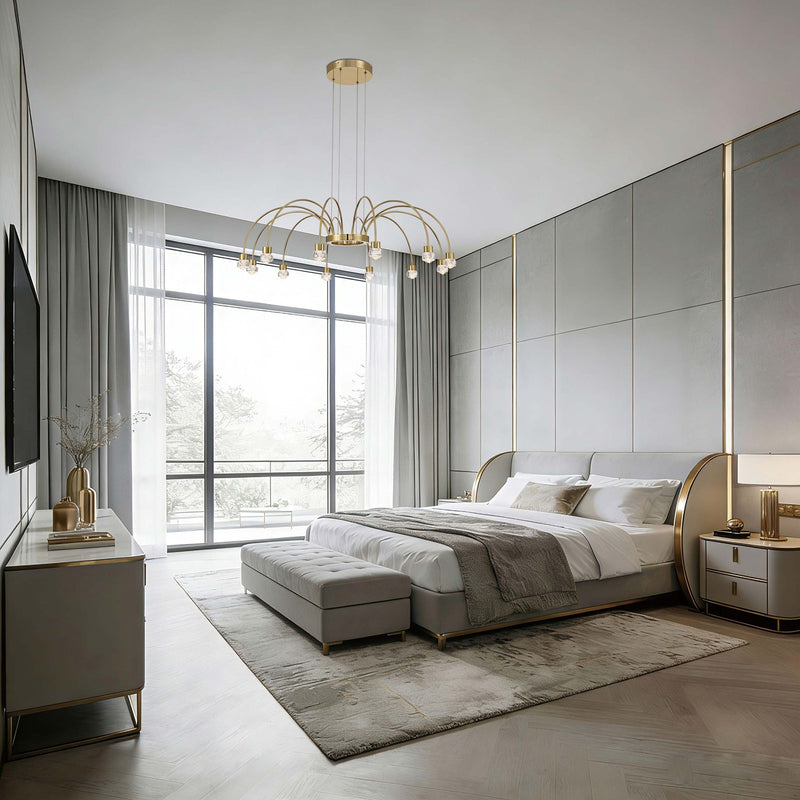 Golden Lighting Vario 37in 12-Light LED Chandelier | Modern Titanium Gold and Clear Acrylic Rose | Dining Room & Foyer | Model 1573-12 TG-B