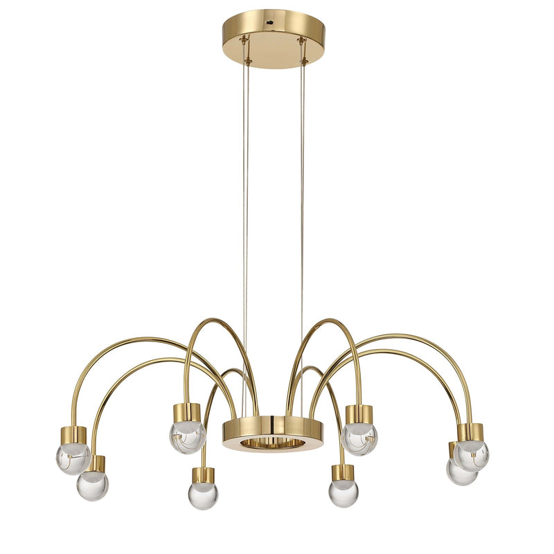 Golden Lighting Vario 25in 8-Light LED Chandelier | Modern Titanium Gold and Clear Glass Globe | Dining Room & Foyer | Model 1573-8 TG-A