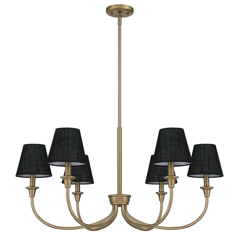Golden Lighting Cambria 33in 6-Light Chandelier | Transitional Brushed Champagne Brass and Black Fabric | Dining Room & Foyer | Model 1622-6 BCB-EHB