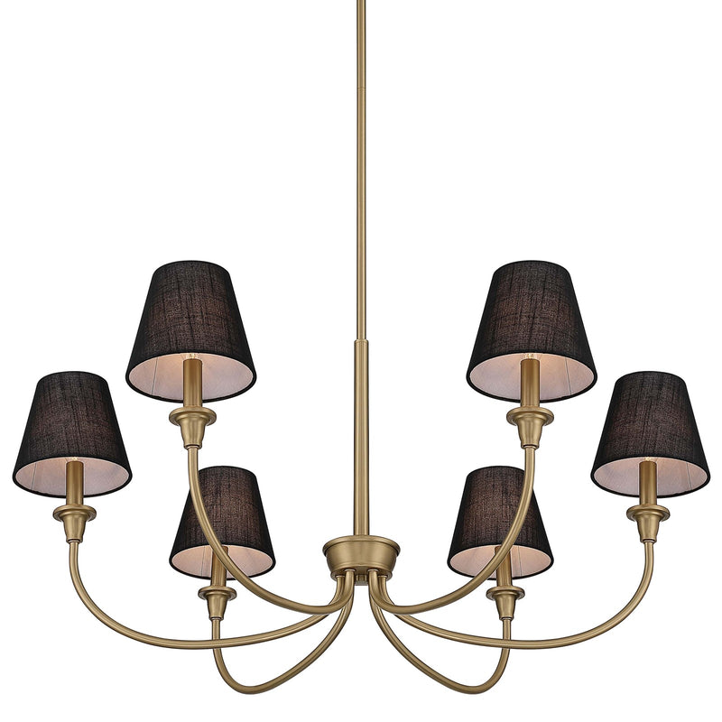 Golden Lighting Cambria 33in 6-Light Chandelier | Transitional Brushed Champagne Brass and Black Fabric | Dining Room & Foyer | Model 1622-6 BCB-EHB