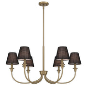 Golden Lighting Cambria 33in 6-Light Chandelier | Transitional Brushed Champagne Brass and Black Fabric | Dining Room & Foyer | Model 1622-6 BCB-EHB